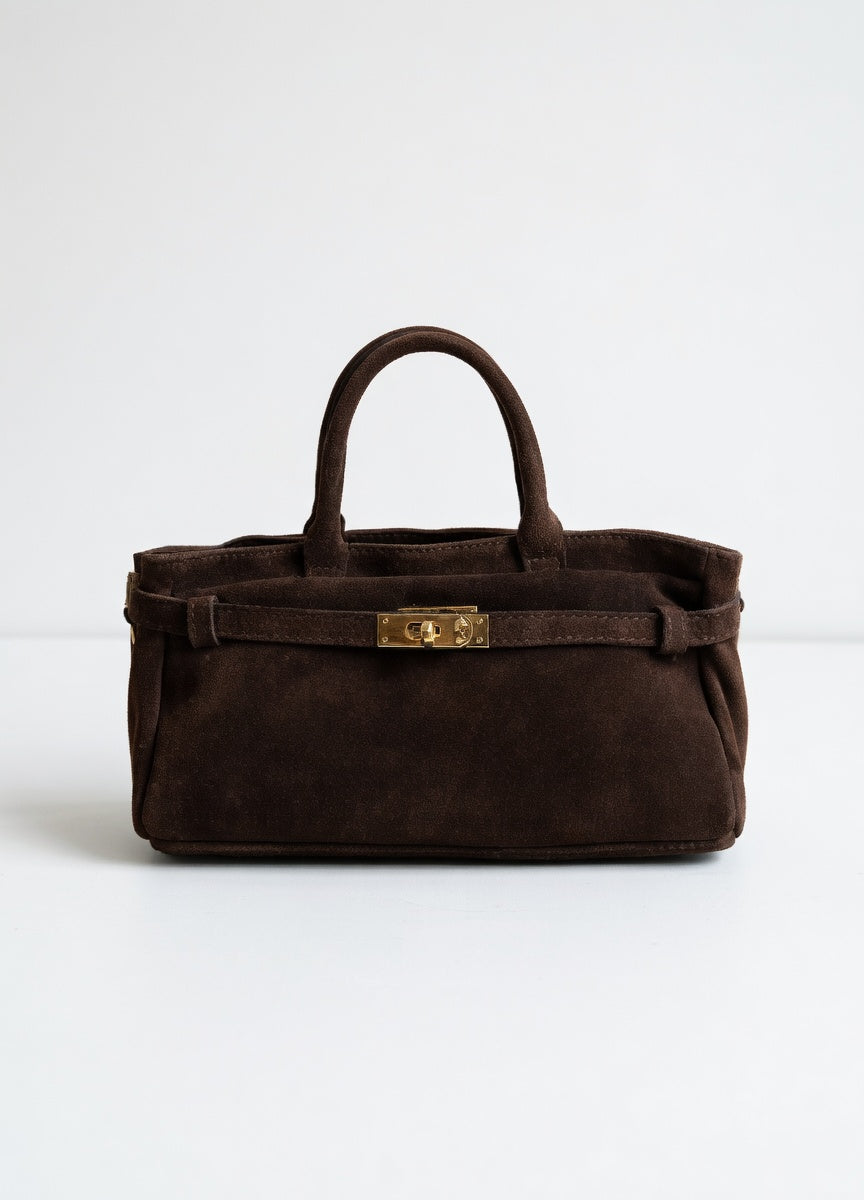 Roma Satchel- Italian Leather Suede Satchel with Belt Detail