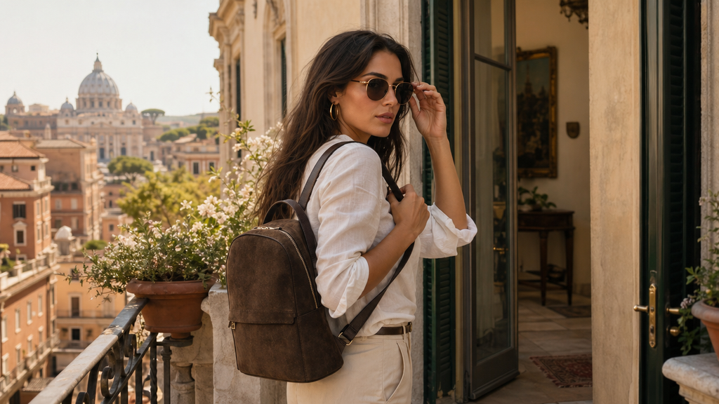 Vita Mia Italian Leather Suede Backpack With Front Zip