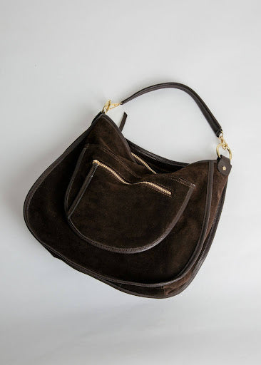 Venezia Hobo- Italian Leather Slouchy Suede Hobo With Front Zip Pockets