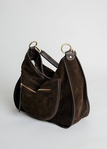 Venezia Hobo- Italian Leather Slouchy Suede Hobo With Front Zip Pockets