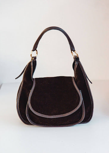 Sanzio Saddle - Italian Leather Slouchy Suede Saddle Bag with Flap