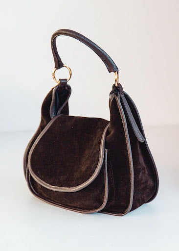 Sanzio Saddle - Italian Leather Slouchy Suede Saddle Bag with Flap
