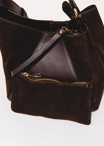 Bella Donna Italian Suede and Leather Trapeze Bag