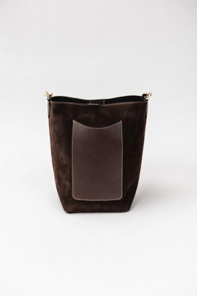 Tuscany Bucket-Italian Two-Tone Suede & Leather Bucket Bag with front pocket
