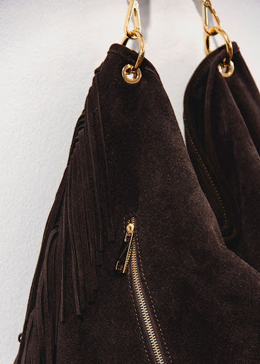 Milano Fringed Hobo-Italian Leather Suede Mocha – Classica Bella