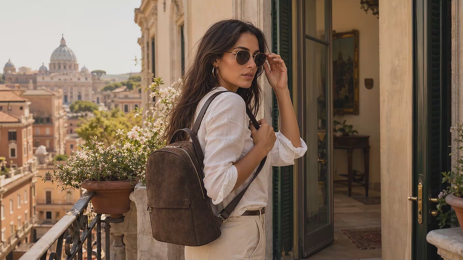 Vita Mia Italian Leather Suede Backpack With Front Zip