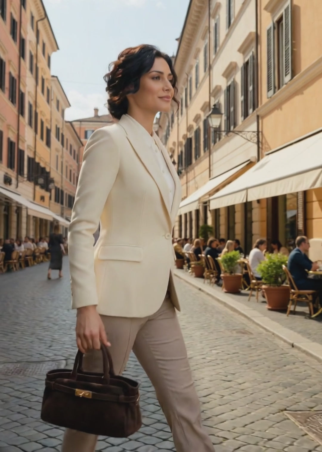Roma Satchel- Italian Leather Suede Satchel with Belt Detail